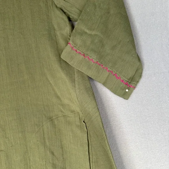 Soft Surroundings Embroidered Tunic Dress Olive Green Tassel Detail Women Large - Picture 5 of 14